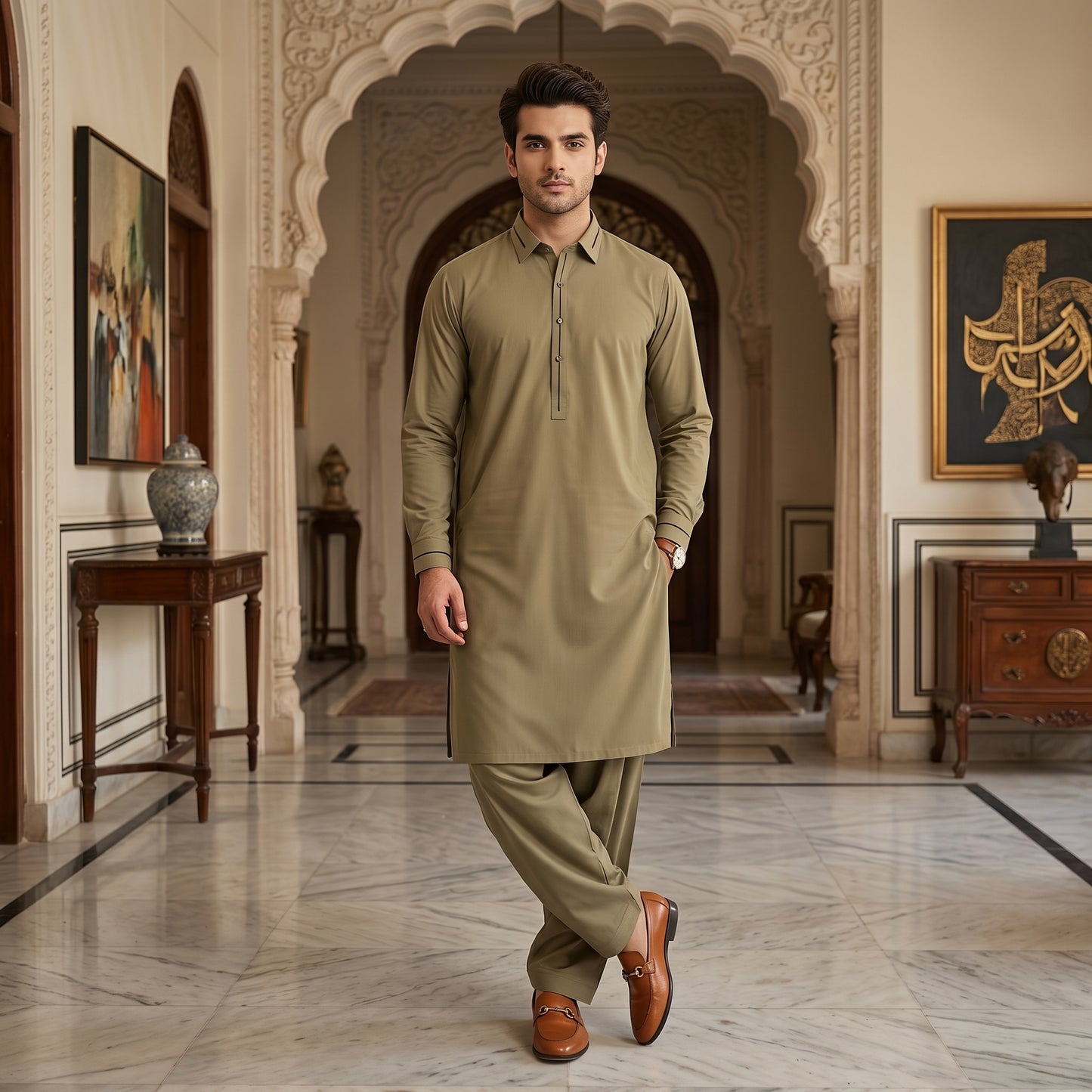 MOCHA SHAHSAWAR STITCHED - LUXURY COLLECTION