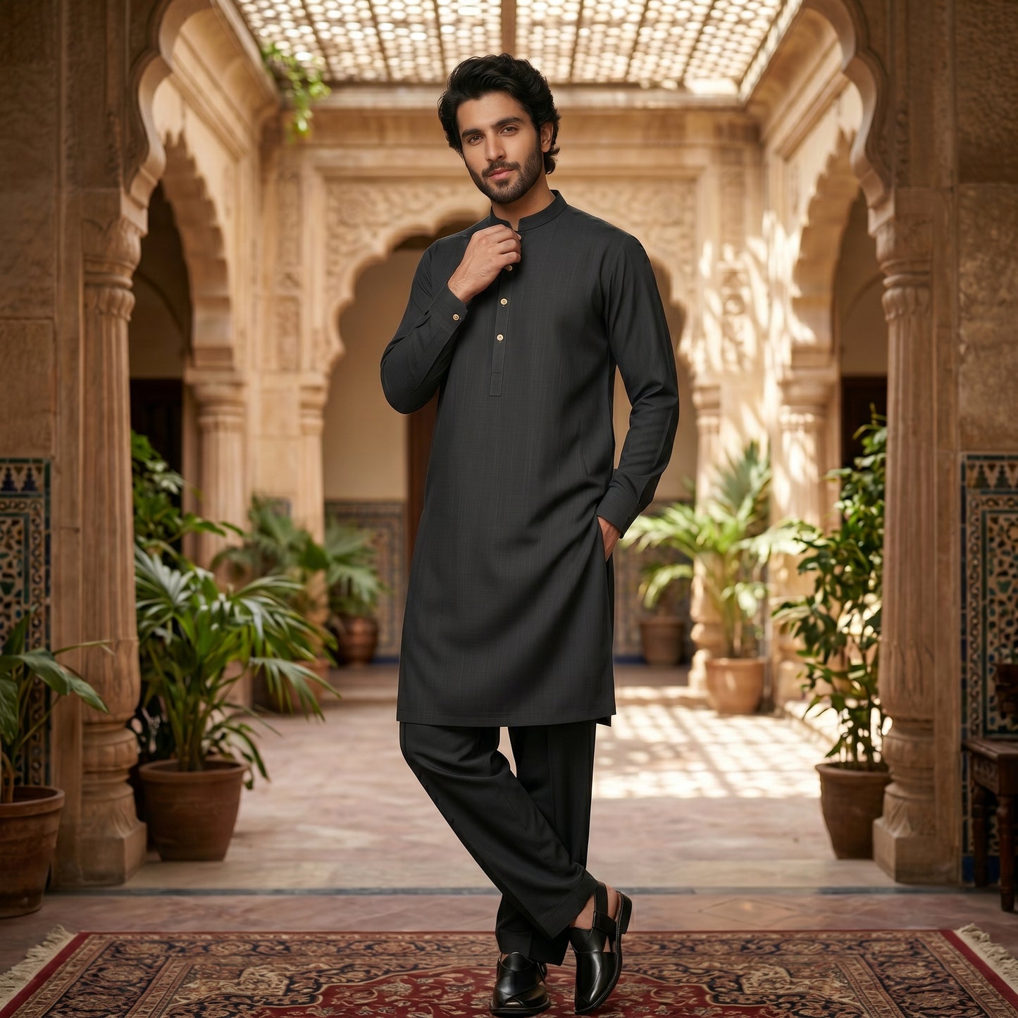 BLACK TARGET SUITING - (WASH AND WEAR)