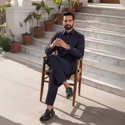 NAVY SHAH JAHAN - (WASH AND WEAR)