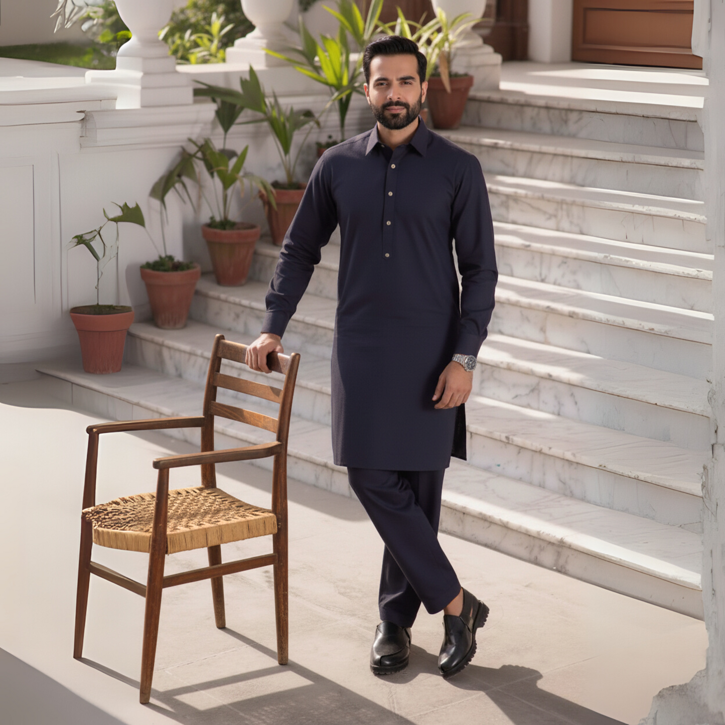 NAVY SHAH JAHAN - (WASH AND WEAR)