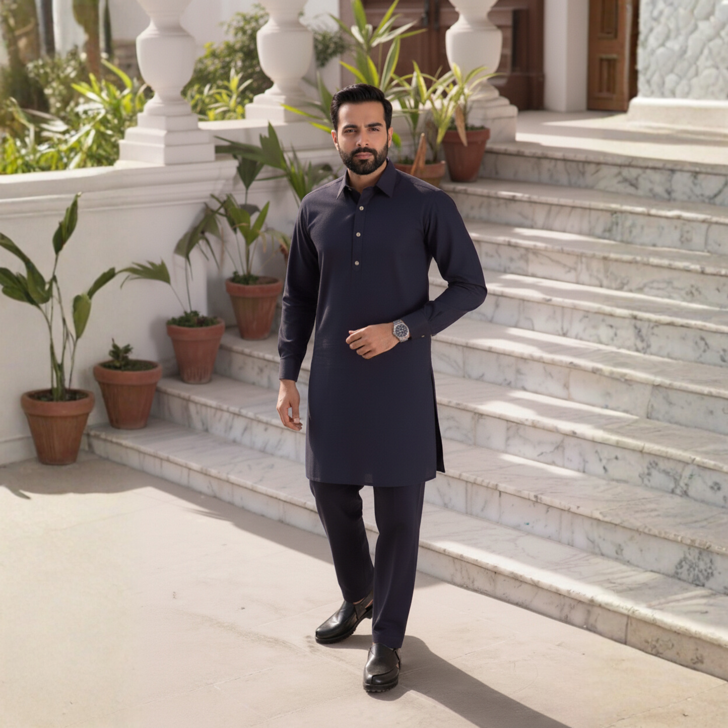 NAVY SHAH JAHAN - (WASH AND WEAR)