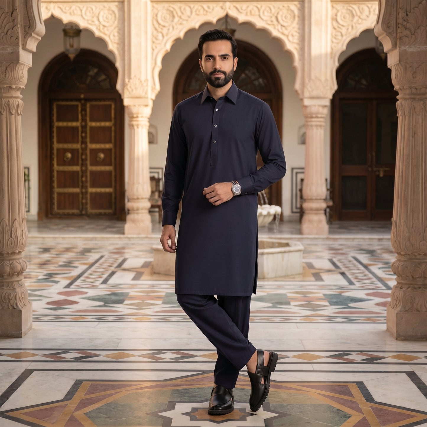 NAVY SHAH JAHAN - (WASH AND WEAR)